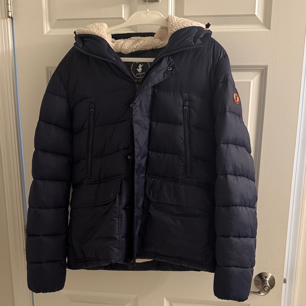 Navy Puffer Jacket with Sherpa Lining